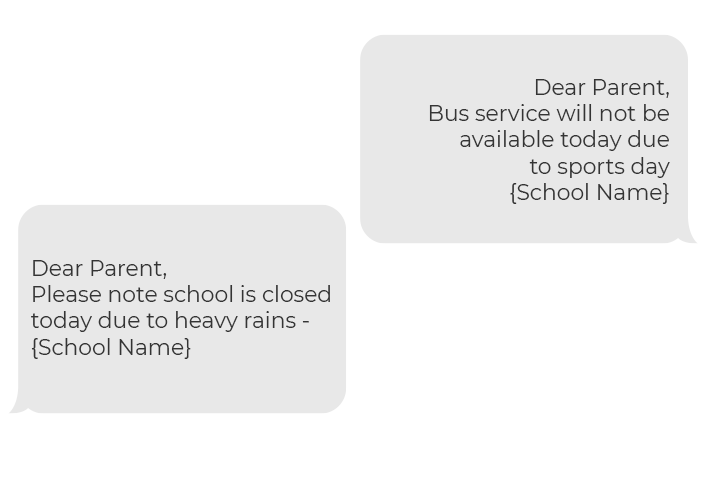 Illustration of notification: 'Pleasantville School District: All school  buses delayed for dropoff today because of snow. More updates to follow.'